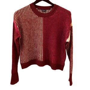 Splendid Colorblock Knit Sweater Womens Large Burgundy Pink Crewneck Cozy Chunky